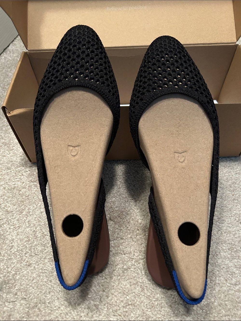 Rothy’s The Almond Slingback. Black mesh size 8